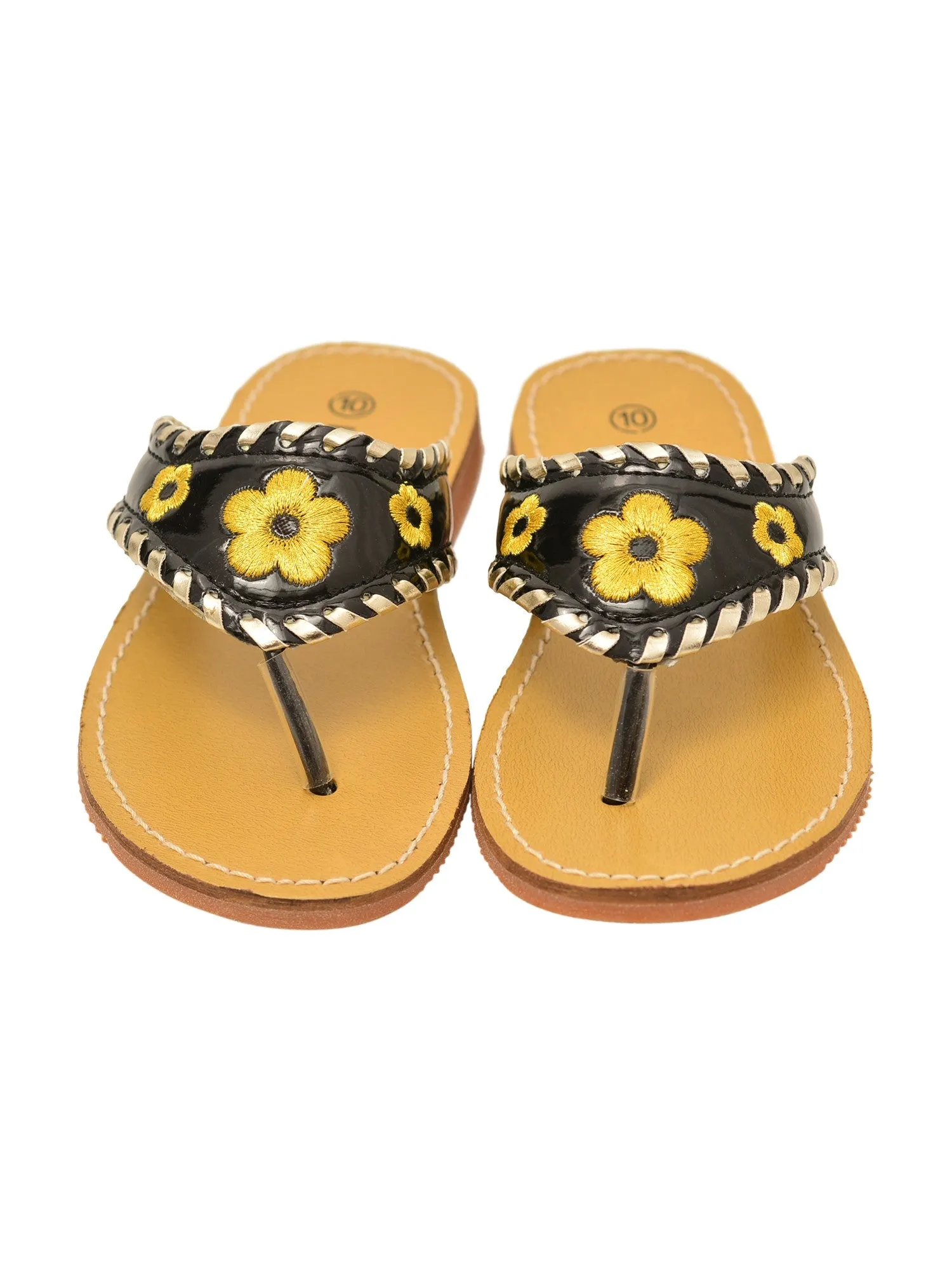 Little Girls Black Contrast Whipstitched Trim Thong Sandals 7-10 Toddler