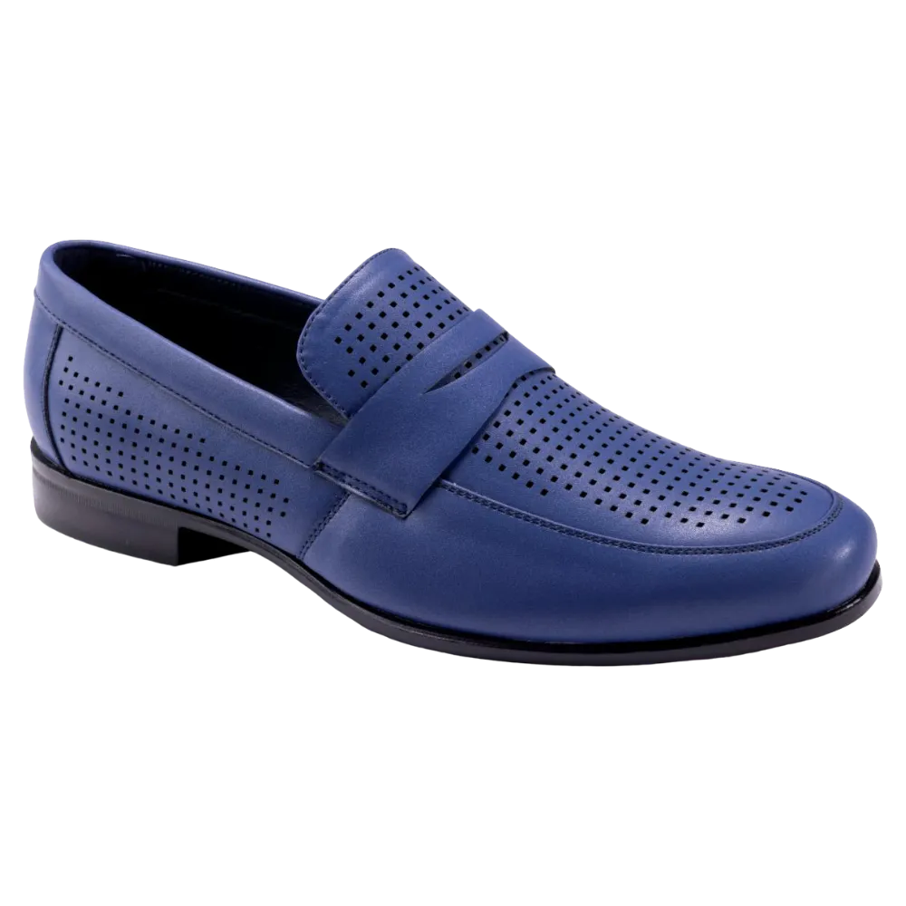 Montique Blue Men's Penny Strap Loafer Slip-On Dress Shoe