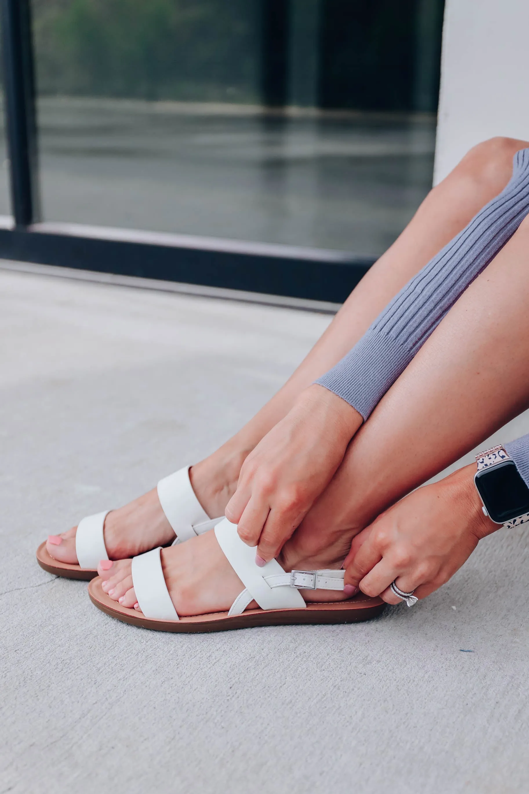 Natural Wide Strap Sandals - White