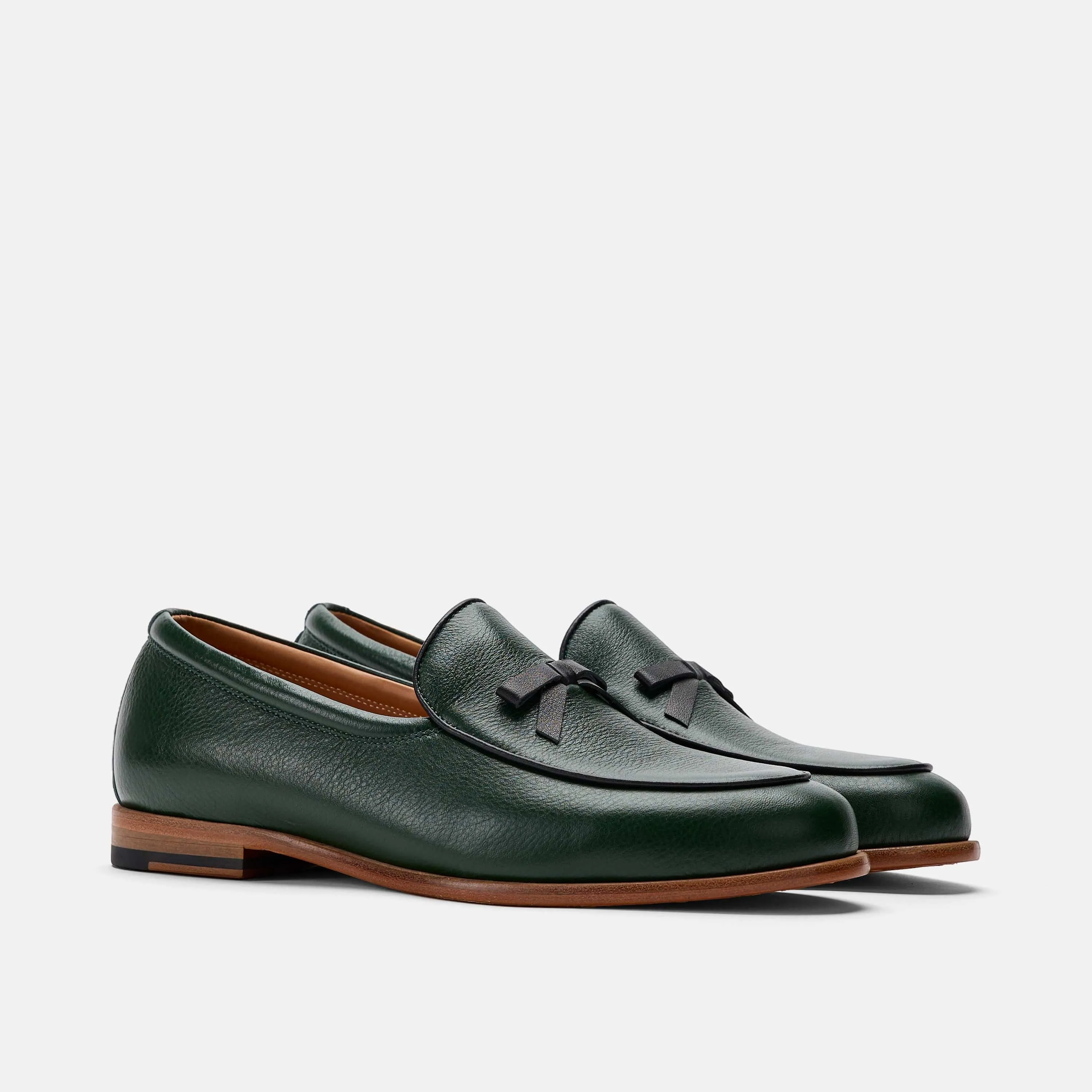 Odell Forest Green Leather Belgian Loafers