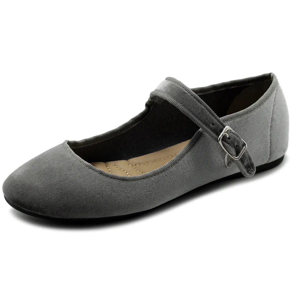 Ollio Women's Shoes Velvet or Faux Suede Mary Jane Ballet Flat ZY00F56