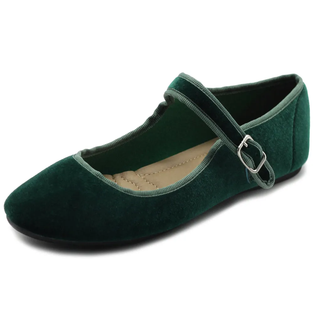 Ollio Women's Shoes Velvet or Faux Suede Mary Jane Ballet Flat ZY00F56