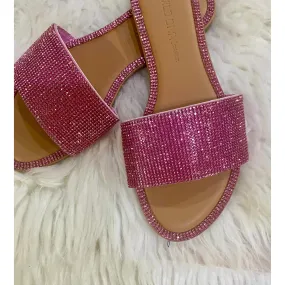 Pink Rhinestone Wide Strap Sandals