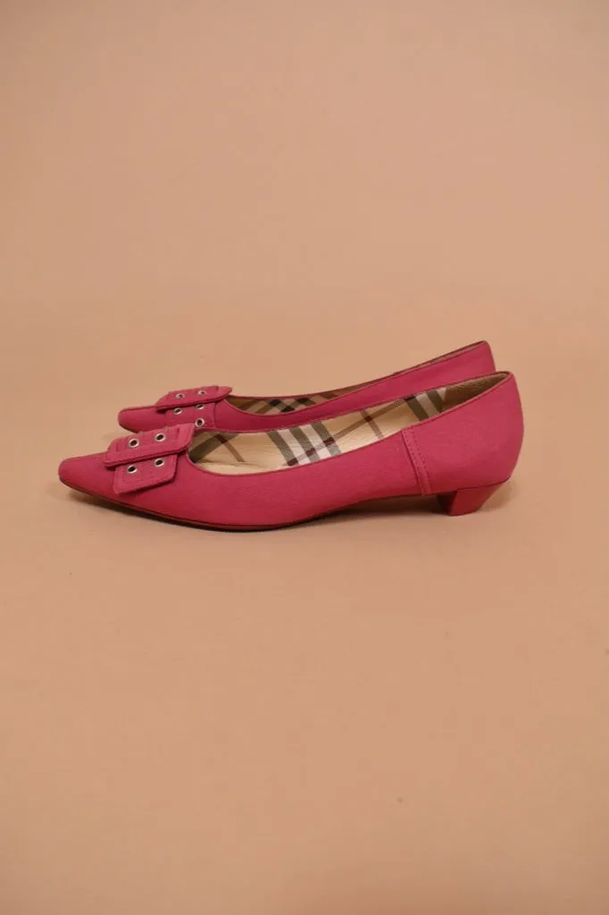 Pink Toe Buckle Designer Kitten Heels By Burberry, 38.5