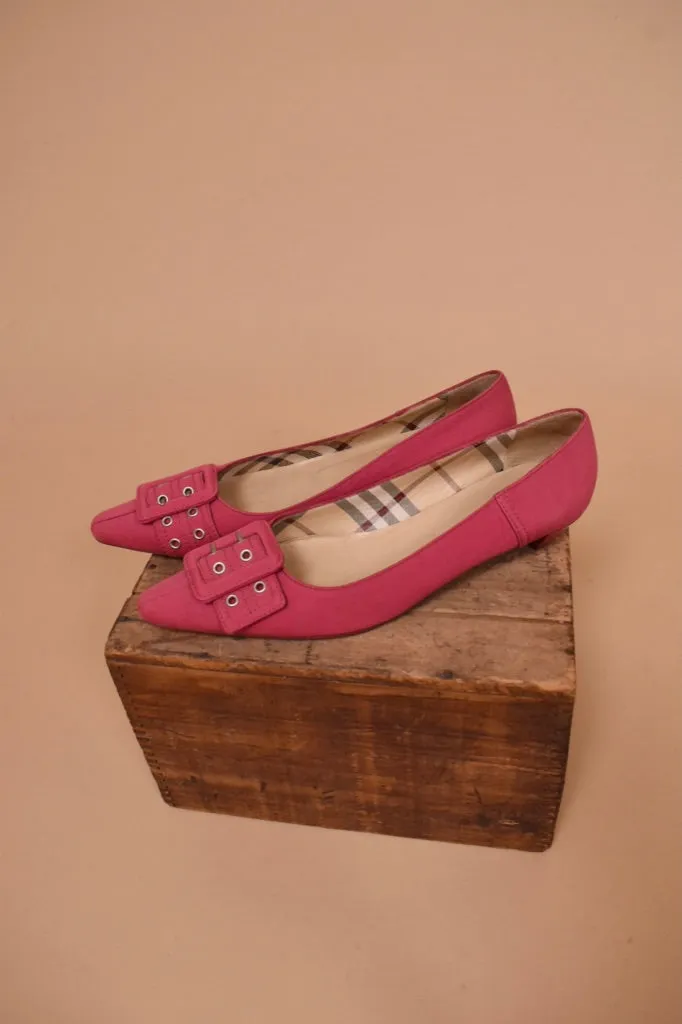 Pink Toe Buckle Designer Kitten Heels By Burberry, 38.5