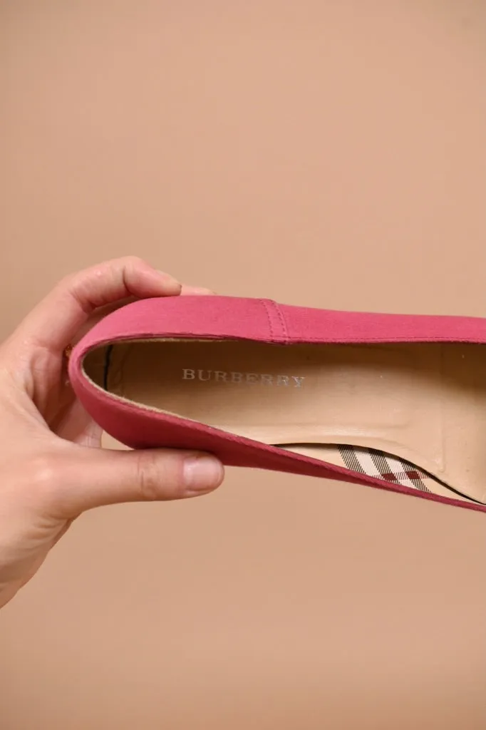 Pink Toe Buckle Designer Kitten Heels By Burberry, 38.5