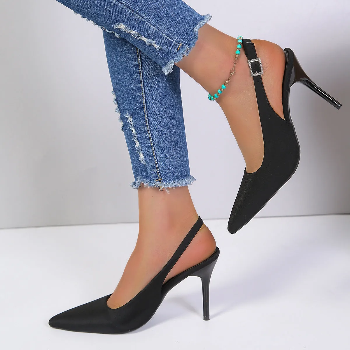 Pointed Toe Buckle Stiletto High Heels