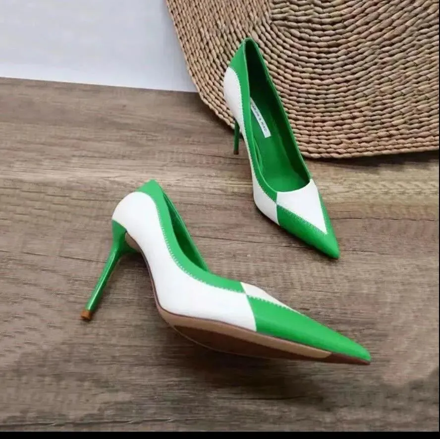 Pointed Toe High Heel Pumps Houndstooth And Color Block...