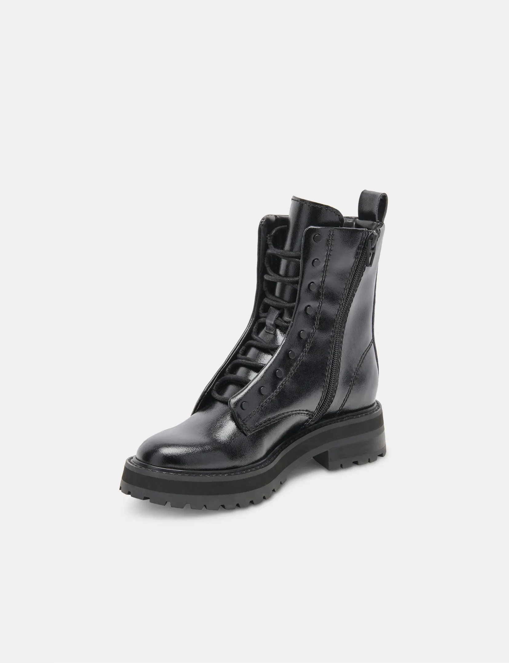 Ranier Patent Leather Boots, Midnight Crinkle