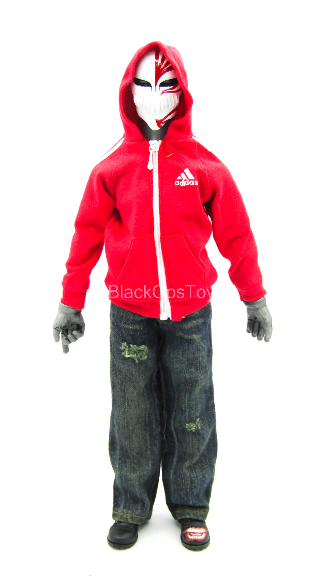 Red Hooded Jacket w/Denim Like Jeans, Face Mask & Boots