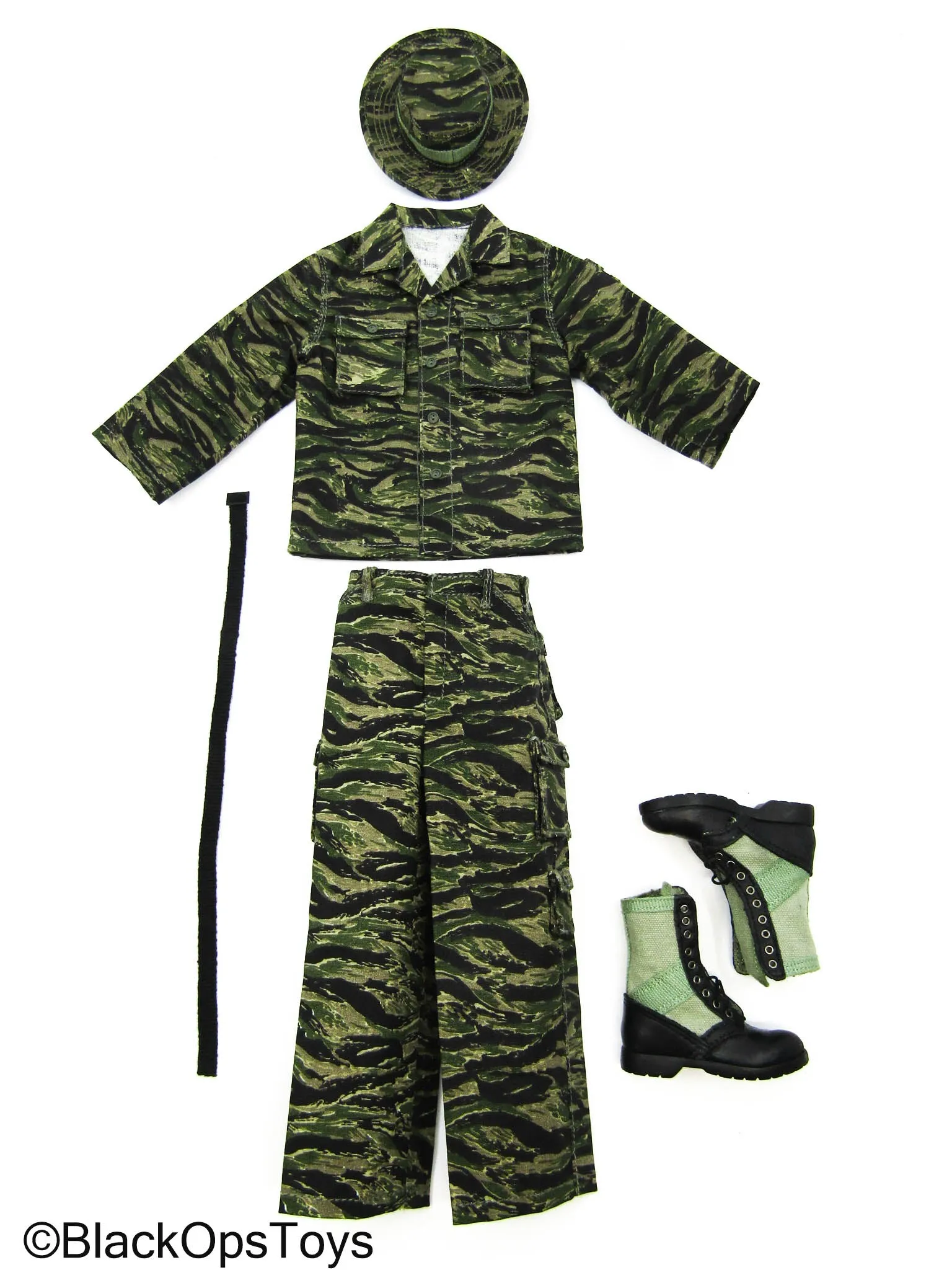 Vietnam Set - Tiger Stripe Combat Uniform Set w/Boots, Belt & Boonie Hat