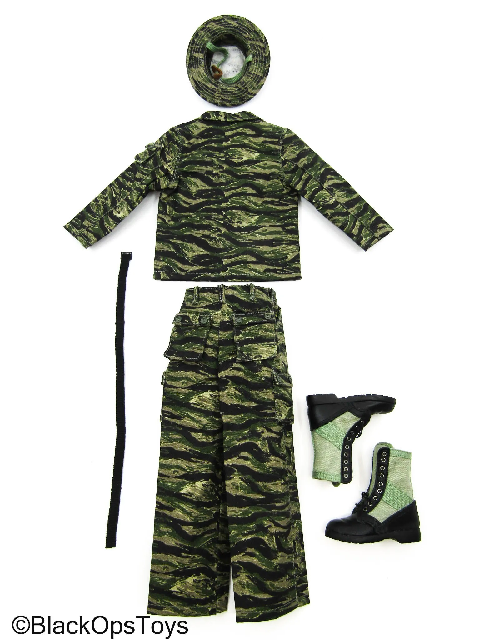 Vietnam Set - Tiger Stripe Combat Uniform Set w/Boots, Belt & Boonie Hat