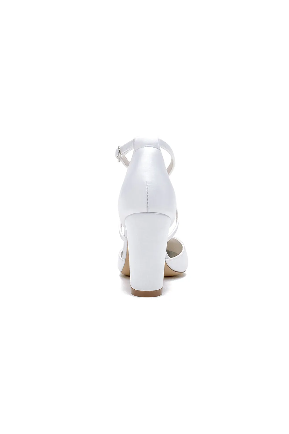 White Satin Pump with Cross-Strap and Metal Accent