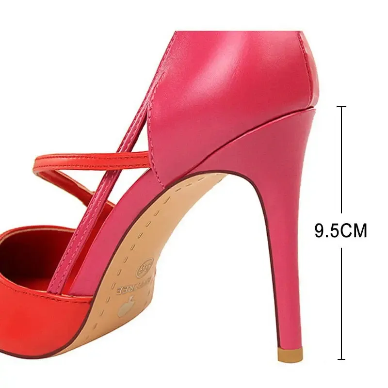 Women Mixed Color High Heels Pointed Toe Pump Shoes