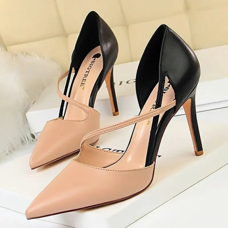 Women Mixed Color High Heels Pointed Toe Pump Shoes