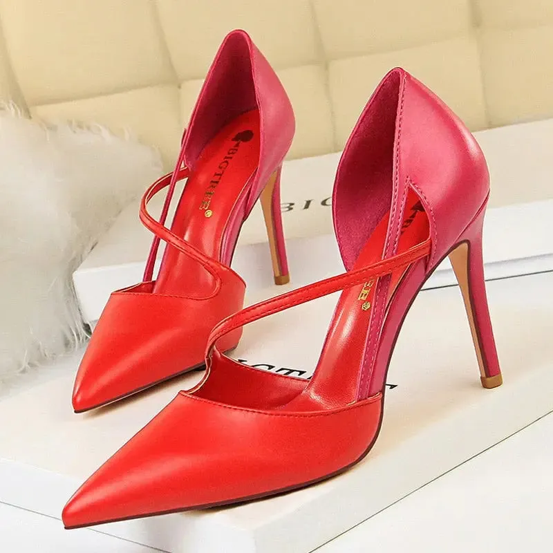 Women Mixed Color High Heels Pointed Toe Pump Shoes