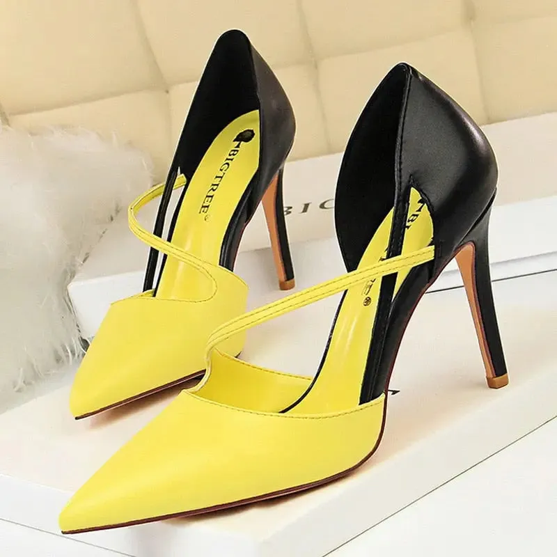 Women Mixed Color High Heels Pointed Toe Pump Shoes