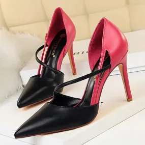 Women Mixed Color High Heels Pointed Toe Pump Shoes