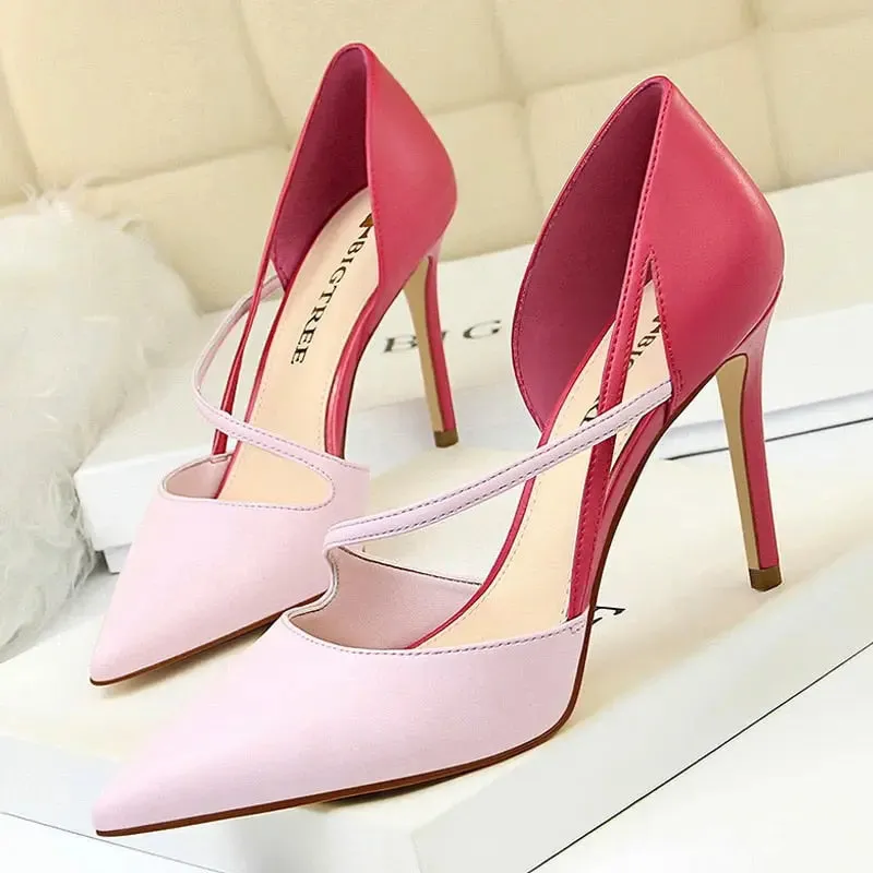 Women Mixed Color High Heels Pointed Toe Pump Shoes