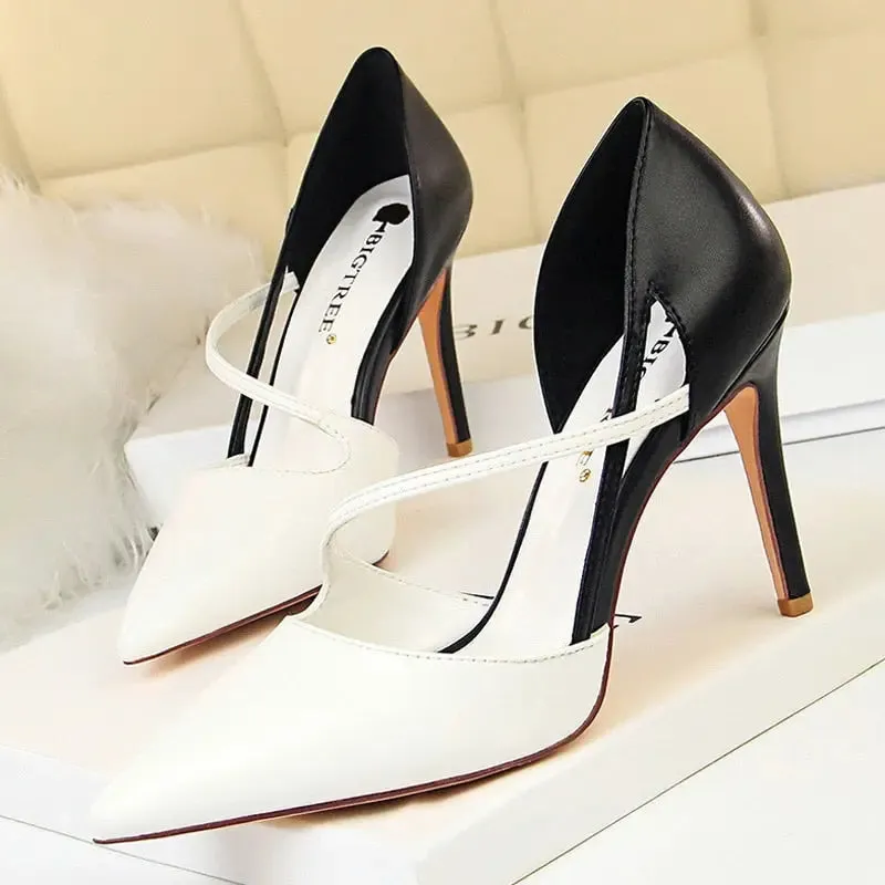 Women Mixed Color High Heels Pointed Toe Pump Shoes