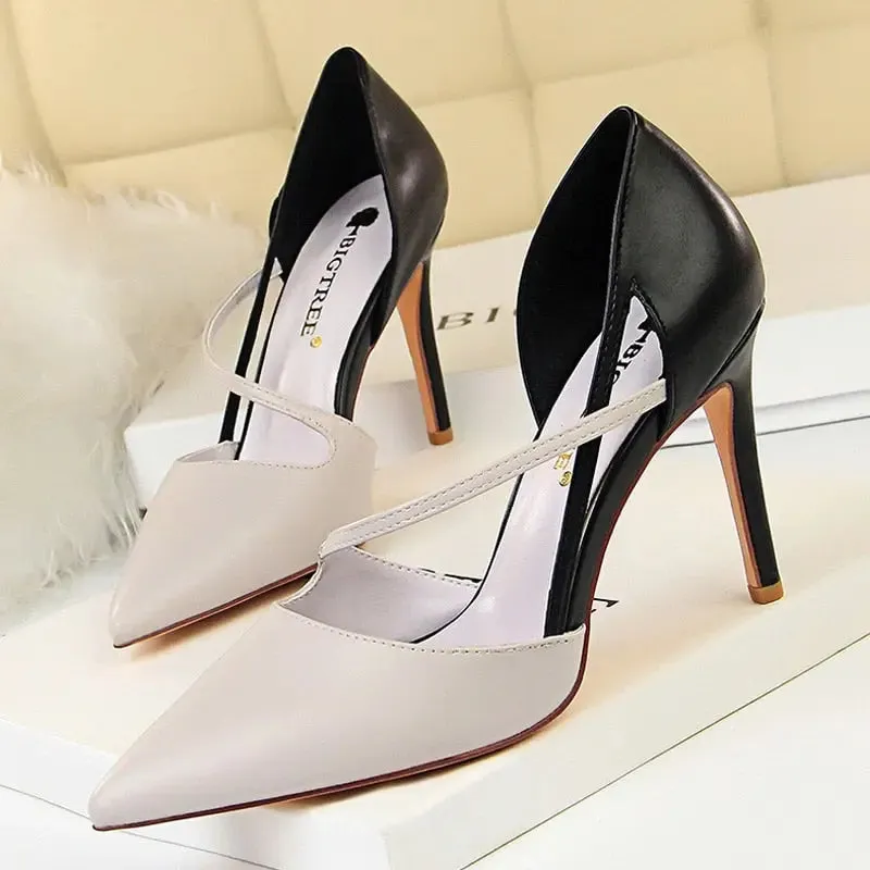 Women Mixed Color High Heels Pointed Toe Pump Shoes