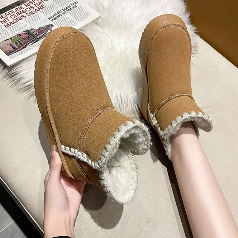 Women Winter Flats Moccasin Snow Winter Cowskin Boots