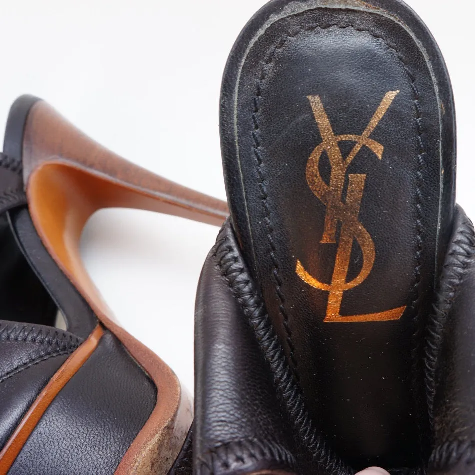 YSL Yves Saint Laurent Black Leather Sandals