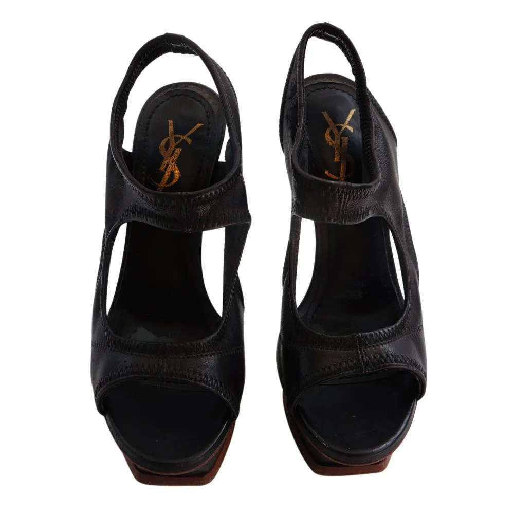 YSL Yves Saint Laurent Black Leather Sandals